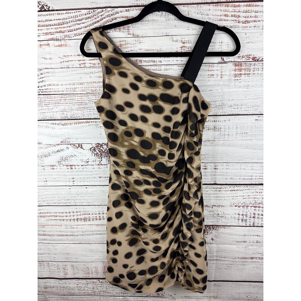 Womens Kensie Black Tan Animal Leopard Print Sleeveless Mini Party Dress Sz 2